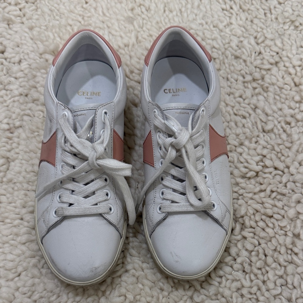 Celine Triomphe White and Pink Women's Sneakers